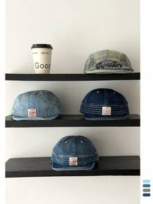 1 件软冠平檐帽，字母刺绣，复古百搭棒球帽，小脸遮阳帽，街头滑板帽，撞色嘻哈帽