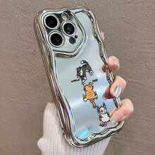 トライクキャット電気メッキクリームウェーブパターン 17、16、15、14、13、12、11、Pro Max、Plus、Air電話でケース - シルバー - チェックする 2