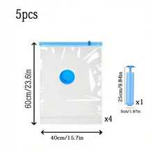 5pcs/Set 4 Transparent Vacuum Storage Bags + 1 Hand Pump, Airtight Storage Containers, Space Saving Sealed Storage Bags For Clothes, Bedding, Pillows, Travel Items, Closet, Blankets, And More - Clear - View 14