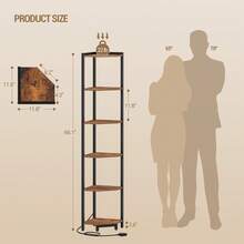 HEXCELEN Corner Shelf With LED Light, 6-Tier Corner Bookshelf, Tall Narrow Display Bookcase With Metal Frame, Standing Shelf For Small Space, Living Room, Home Office, Bedroom,Rustic Brown - Xem 10