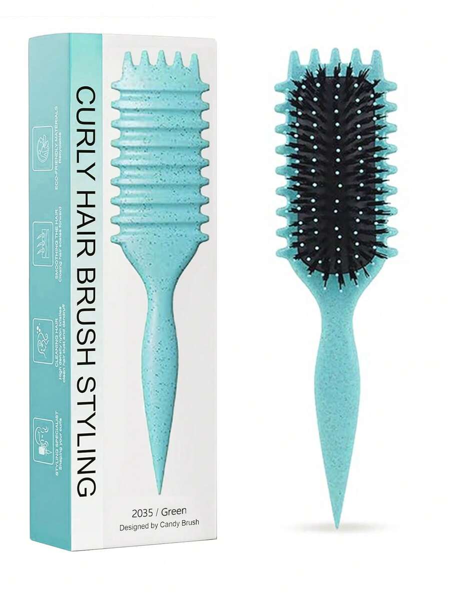 Hair brushes-EU+UK 2026 New Teal Curl Defining Hair Brush With Flexible Detangling & Grip Handle - For Wet Hair Care, Shine & Shape Boosting, Ideal For Curly Hair Women, Daily Use, Back To School & Travel Essentials