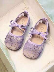 1 Pair Girls' Spring/Summer New Firework Mesh Hollow Soft Bottom Shoes, Little Girl Chinese Style Bowknot Hanfu Shoes - Purple - View 3