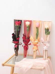 50pcs Transparent Single Stem Flower Bouquet Packaging Bags, Waterproof Packaging Bags For Multi-Rose Bouquets, Fresh Flower Packaging For Valentine's Day, Mother's Day, Birthday, Christmas And New Year Gifts - Multicolor - View 1