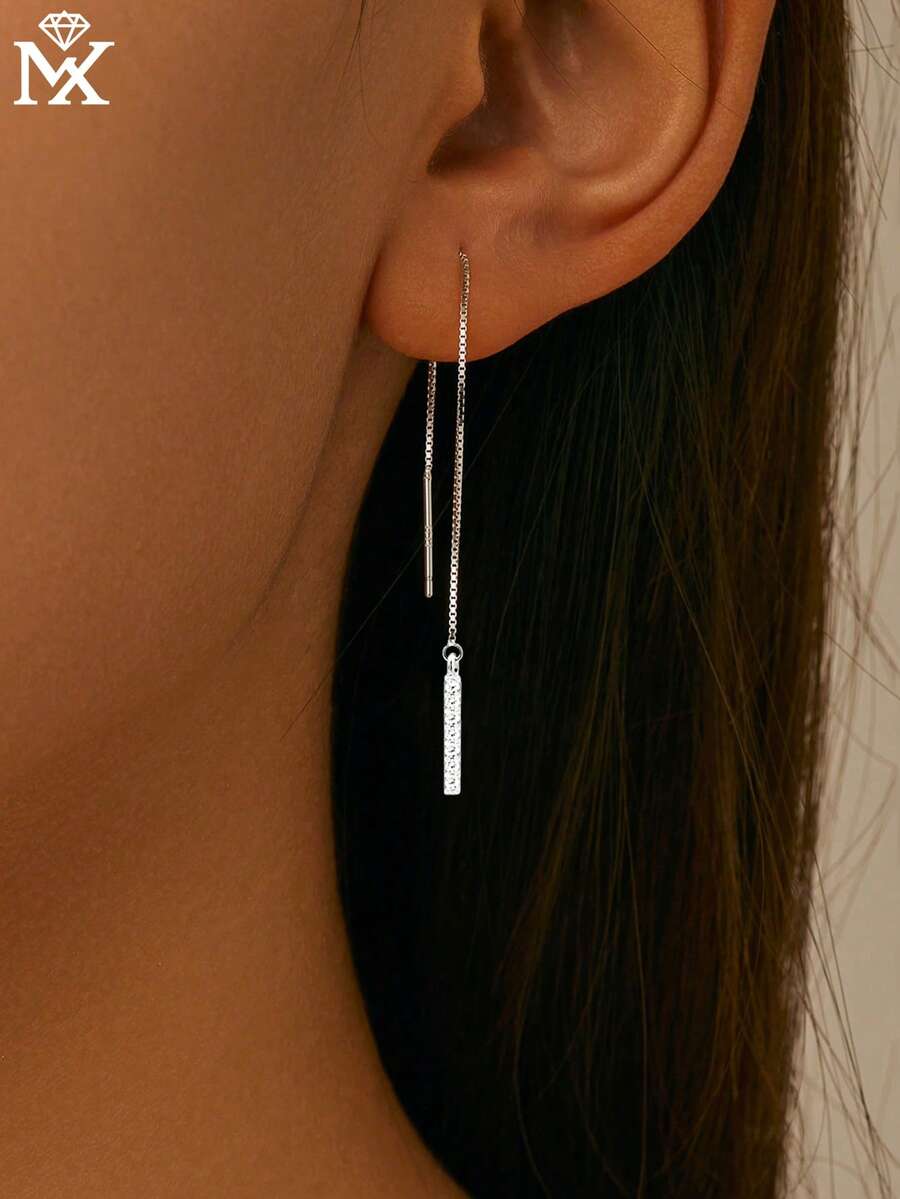 SYMFNY 1 Pair 925 Sterling Silver Personalized Long Tassel Square Zirconia Ear Cuffs, Suitable For Valentine's Day, Women's Festival, Daily Wear, Gift