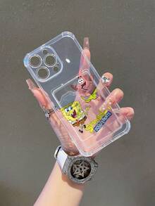 1pc Cute & Fun Transparent Card Holder Case, Minimalist Design - Spongebob Squarepants Painted Pattern, Shockproof Phone Case Compatible With IPhone 11/12/12 Pro Max/14 Pro Max/15/15 Pro/16/16 Pro Max/17 And Other Models - Multicolor - View 2