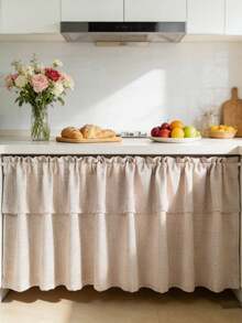 1pc Farmhouse Style Double Layer Cafe Curtain - Light Brown Linen Fabric, Double Layer Design, Suitable For All Seasons, Bohemian Style Short Window Curtain, Applicable For Living Room, Kitchen, Bathroom Window Decor - Light Brown - View 3