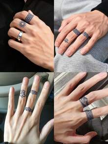 2Pcs Men Tattoo Fake Ring Temporary Tattoos Geometric Y2K Semi Permanent Tattoo Waterproof Sweatproof Last For 1-2 Weeks Realistic Herbal Juice Anti-Friction Non-Reflective Black For Men Tattoo Stickers For Arm, Chest, Leg, Abdomen - HD - View 3