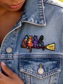 1PC Cute Cartoon Animals Cats Enamel Pins Funny Quotes Brooch Lapel Pin Badge On Backpack Clothing Accessories Fashion Jewelry Gifts - Multicolor - View 2