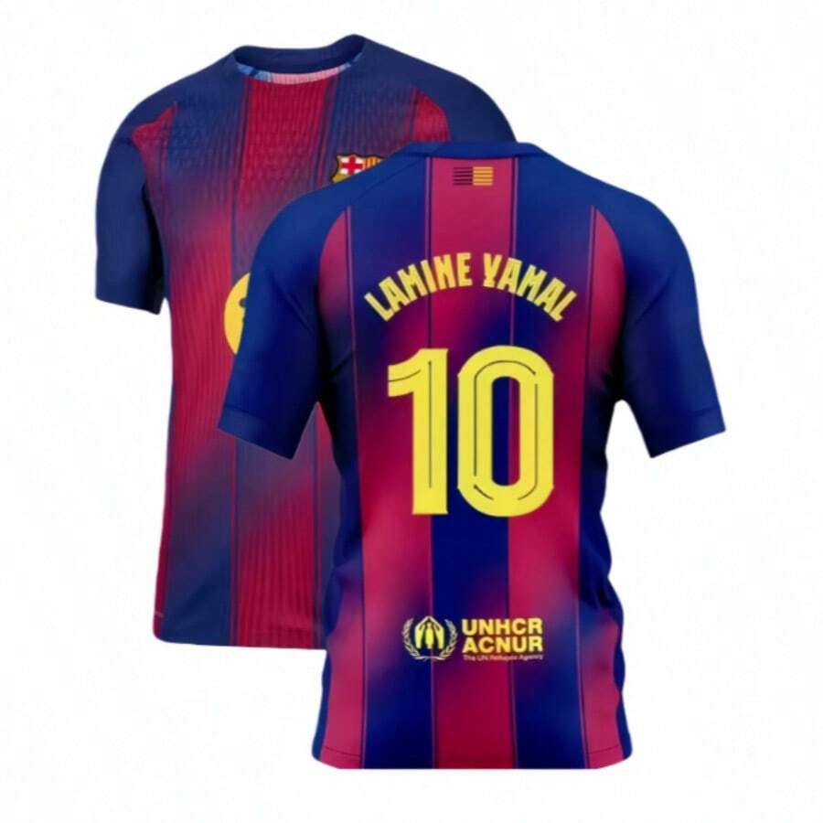 10# Lamine Y-Amal 25-26 Season HomeShort Sleeve Soccer Jersey Fans Version Red Blue Football Jersey - 藍色 - 查看 1