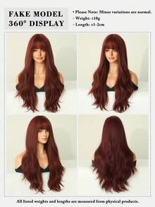 7JHH WIGS Loose Long Wavy Raspberry Red Wig With Bangs 26 Inch Berry Red Hair Synthetic Curly Wave Wig Full Machine High Density Synthetic Heat Resistant Wigs For Women Daily Wear, Music Festival Cosplay Use - Burgundy - View 7
