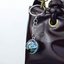 1件梵高罗纳河星夜杏花艺术钥匙扣清新图案弧形玻璃钥匙扣艺术吊坠节日礼物 - 銀色 - 查看 6