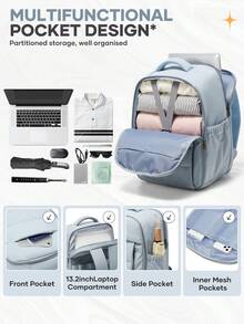 Plecak podróżny Ryan Air 40x20x30 cali – odpowiedni dla mężczyzn i kobiet, wielokolorowy, modny plecak na laptopa 15,6 cala, pasuje do laptopa 15,6 cala, odpowiedni do szkoły, na piesze wędrówki, do pracy, klasyczny plecak casualowy dla studentów, na zajęcia na świeżym powietrzu, podróże, do pracy, do biznesu, dojazdy do pracy - Jasnoniebieski - Zobacz 3