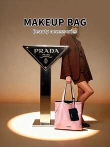 Prada Women's Canvas Travel Tote Bag, Women's Shoulder Bag, Handbag, Everyday Storage Bag - Pink - View 2