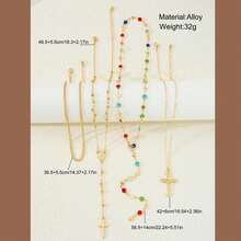 Vintage Colorful Rhinestone Multi-Layer Necklace Cross Pendant Zinc Alloy Gold Plated Stacked Wear Collarbone Chain - Vàng - Xem 2
