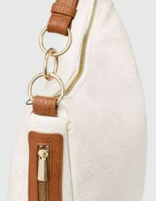 Women's Large Hobo Bag With Modern Finish And Ring Detail - 米色 - 查看 3