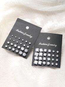 17KM 48颗/114颗/156颗简约时尚立方氧化锆耳钉套装，心形和几何图案，送给姐妹、情侣的礼物，适合日常、派对、婚礼、情人节等场合。 - 彩色 - 查看 7