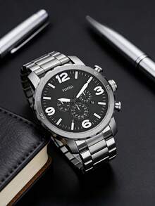 Fossil 男士黑色皮革和不锈钢石英模拟手表 JR1353 - 藏蓝色 - 查看 6