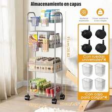 MTQ Carrito Organizador con Ruedas Carrito Auxiliar de 4 Niveles Organizadores de Acrilico Transparente con 4 Cestas Colgantes Alenamiento para Sala Cocina Oficina Baño - como imagen-0 - Ver 2