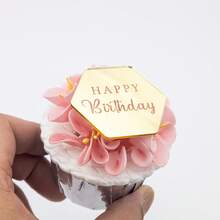 6个六边形生日快乐亚克力纸杯蛋糕装饰插牌 - 彩色 - 查看 9