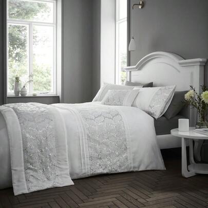 Rouen Embellished Sequens Soft Easy Care Bed Linen Bedding Duvet Cover Quilt Set With Pillow Cases