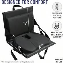 Stadium Seats With Back Support - Adjustable Memory Foam Bleacher Chairs With Back And Cushion, Portable, Easy Folding Stadium Seat Cushion With Storage Pocket - 01. Black - View 2