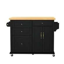 Ilha de cozinha móvel com rodízios e mesa de jantar extensível, carrinho de cozinha com gavetas multifuncionais, ideal para cozinha e sala de jantar (preto) - Preto - Ver 1