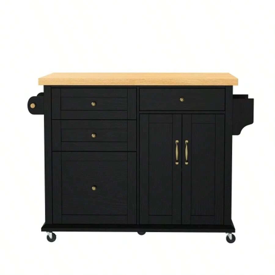 Ilha de cozinha móvel com rodízios e mesa de jantar extensível, carrinho de cozinha com gavetas multifuncionais, ideal para cozinha e sala de jantar (preto) - Preto - Ver 1