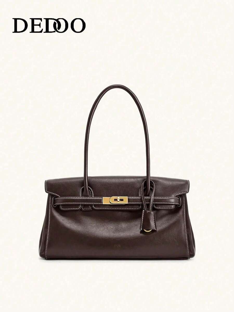 1 chiếc túi đeo vai nữ, kiểu dáng baguette, màu trơn, chất liệu giả da PU, thời trang, kiểu cặp tài liệu PEI, dành cho nữ, mẫu mới 2025, túi xách tay đeo vai, thiết kế độc đáo, kiểu dáng baguette.