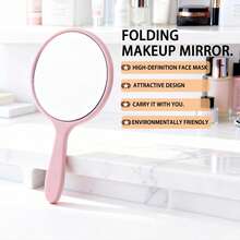 1 pieza/5 piezas/10 piezas/50 piezas Espejo compacto de mano, espejo de maquillaje portátil para bolso, esencial de viaje, espejo de tocador con mango para estudiantes, regalos, viaje, artículos baratos, esencial de viaje - Rosa - Ver 5