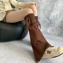 polve Y2K Subculture Brown Retro Flared Loose Slimming Versatile Niche Leg Warmers/Socks For Women - Brown (can Be Worn Within Calf Circumference 38cm) - View 5