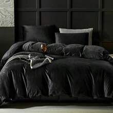Black Velvet Duvet Cover Queen Size Flannel Duvet Cover Bedding Sets 3pcs Ultra Soft Luxury Textured Modern Crystal Velvet Duvet Covers With Zipper Closure Black Queen - Black+King - View 1