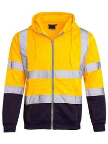 Men's Hooded Sweatshirt With Reflective Strips, Sanitation Worker Outdoor Work Uniform, Fleece Color-Blocked Zip-Up Sweatshirt - Màu vàng - Xem 1