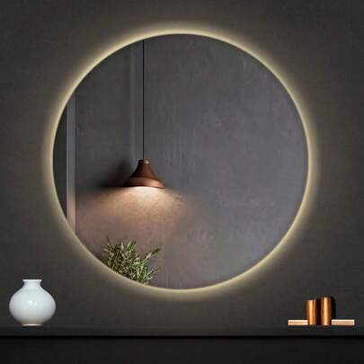Oferta exclusiva Espejo Circular, luz LED cálida, Desde 50 hasta 120 cm de diámetro, 6 mm, Acabado en Canto Pulido, Soporte de Carga de Acero