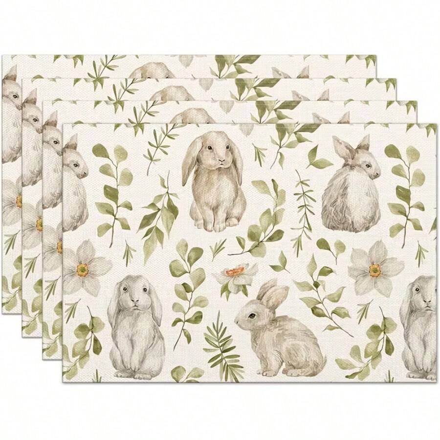 1/2/4/6/8/300 Pcs Luxury Placemat Set, Featuring Modern Minimalist Easter Bunny Pattern Design. Size: 12*18 Inches/30*45 Cm, Multiple Patterns Available, Suitable For Easter Dining And Home Decor.