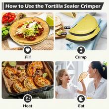 Tortilla Sealer,,Tacos Tortilla Crimper Maker Large,Removable & Adjustable 6"-8''-10" Crust,For Burritos,Pasties,Tortilla,Dumplings,Sandwich,Grey Yellow - Màu vàng - Xem 4
