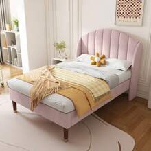 Upholstered Bed 90*200 With Slatted Base And Headboard, Youth Bed, Single Bed, Wooden Slat Support, Easy Assembly, Velvet, Pink - Pink - View 4