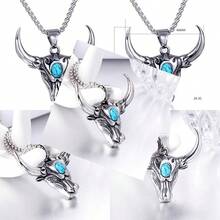 Collar colgante cruz toro gótico acero inoxidable con turquesa joyería punk - como en la foto - Ver 3