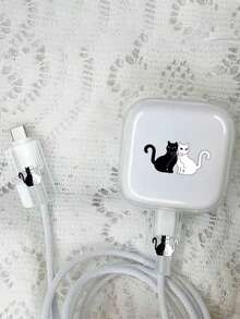 3 piezas Estuche protector transparente de 40W para cargador, Estuche protector de cargador de 17, Estuche protector de cargador de 40W, Protector de cable, Patrón de perro salchicha/gato y ovillo/3 ositos compatible con iPhone - Multicolor - Ver 6