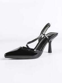 Women's Black Pointed Toe Fashion Daily Personalized Minimalist Stiletto Heel Slip-On Hollow-Out Soft Bottom Comfortable Shoes - Black - View 6