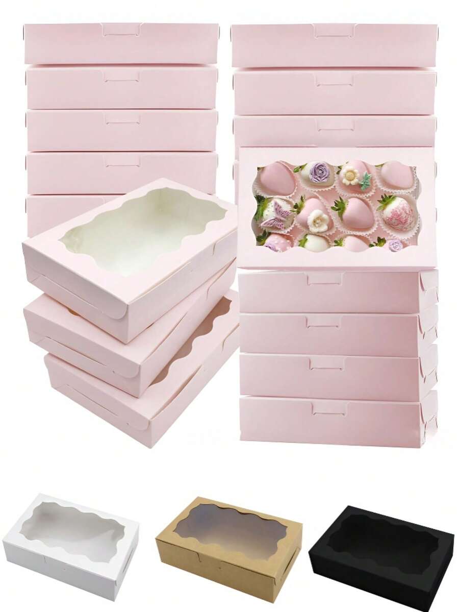 10/5/3pcs/1pc - Cookies & Pastries Box With Clear Window, 7 X 4.3 X 1.5 Inch, Kraft Paper Bakery Food Premium Gift Box Container For Desserts, Weddings, Parties, Christmas, Birthdays (Pink)