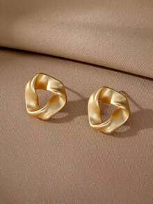 1 Pair Fashionable Retro Gold Geometric Hoop Earrings, Suitable For Teenage Girls Everyday And Holiday Wear - Geometry - View 5