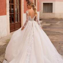 Elegant Sexy Long Sleeves Lace Appliqué A Line Tulle Formal Wedding Dress,Registry Office Dresses Bridal Gown,Evening Party Dress Birthday Party Dress Country Wedding,Romantic Church Ceremony Wedding Dress,Suitable For Wedding,Dating,Party,Singles' Party,Vacation,Formal Occasions,Dinner Dress,Prom Dress,Homecoming Dess,Cocktail Party,Wedding Guest Dress,Graduation - 白色 - 查看 6