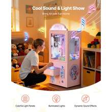 Claw Crane Machine, Medium-Sized Arcade Game Machine With Light & Sound, Adjustable Steel Claws, Precise Toy Candy Grabber Prize Dispenser Vending Toy, For Commercial Home Parties Cinema, Pink - Pink Claw Clip Style - View 3
