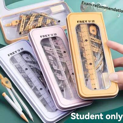 1 Set Pink Upgraded Ruler, Compass, Protractor Set, Supports Triangle Ruler, Angle Ruler, Compass, Educational Tools For Students, Multi-Function Ruler Set For Exams, Back To School Essential, Office Supplies, Household Item