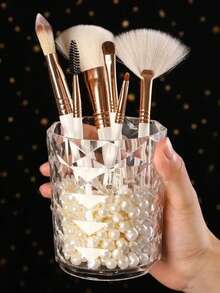 1pc/2pcs Transparent Makeup Brush Holder, Elegant Diamond Pattern Bathroom Cup For Toothbrush, Toothpaste Storage