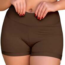 Calcinha Boxer Feminina Shorts Sem Costura Cintura Alta Lisa Segunda Pele Estilo Box Shortinho - Castanho - Visão 1