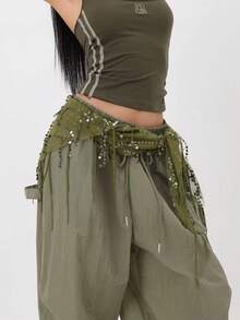 1pc Women's Belly Dance Costume, Sequin Fringe Belly Dance Hip Scarf, Thai/Arabian Dance Skirt Waist Belt - Multicolor - View 5