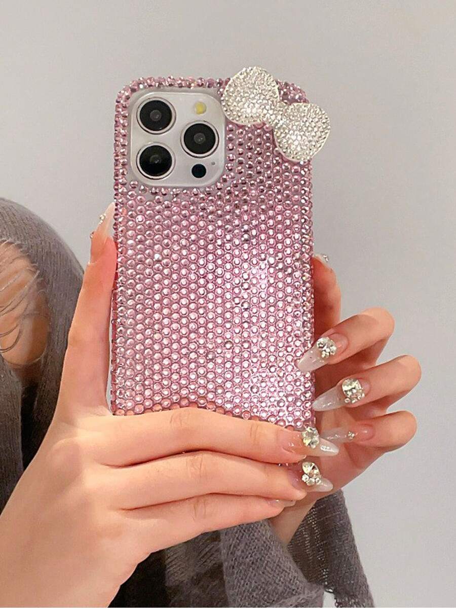 Funda protectora de teléfono con diamantes de imitación, lentejuelas y borde de strass de lujo compatible con iPhone 17 Pro Max/16 Plus/XS Max/7G - Rosa - Ver 1