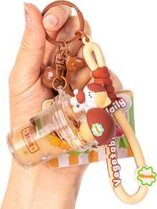 Kawaii Bear Boba Keychain - Cute Liquid Water Charm For Backpacks, Adorable Gift For Women Boy Girls - Mèo nâu - Xem 7