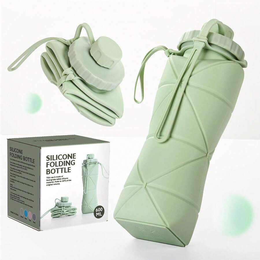 Silicone Collapsible Water Bottle - Large Capacity Portable Sports Flask For Outdoor Travel, Heat-Resistant Creative Foldable Cup - Xám - Xem 1